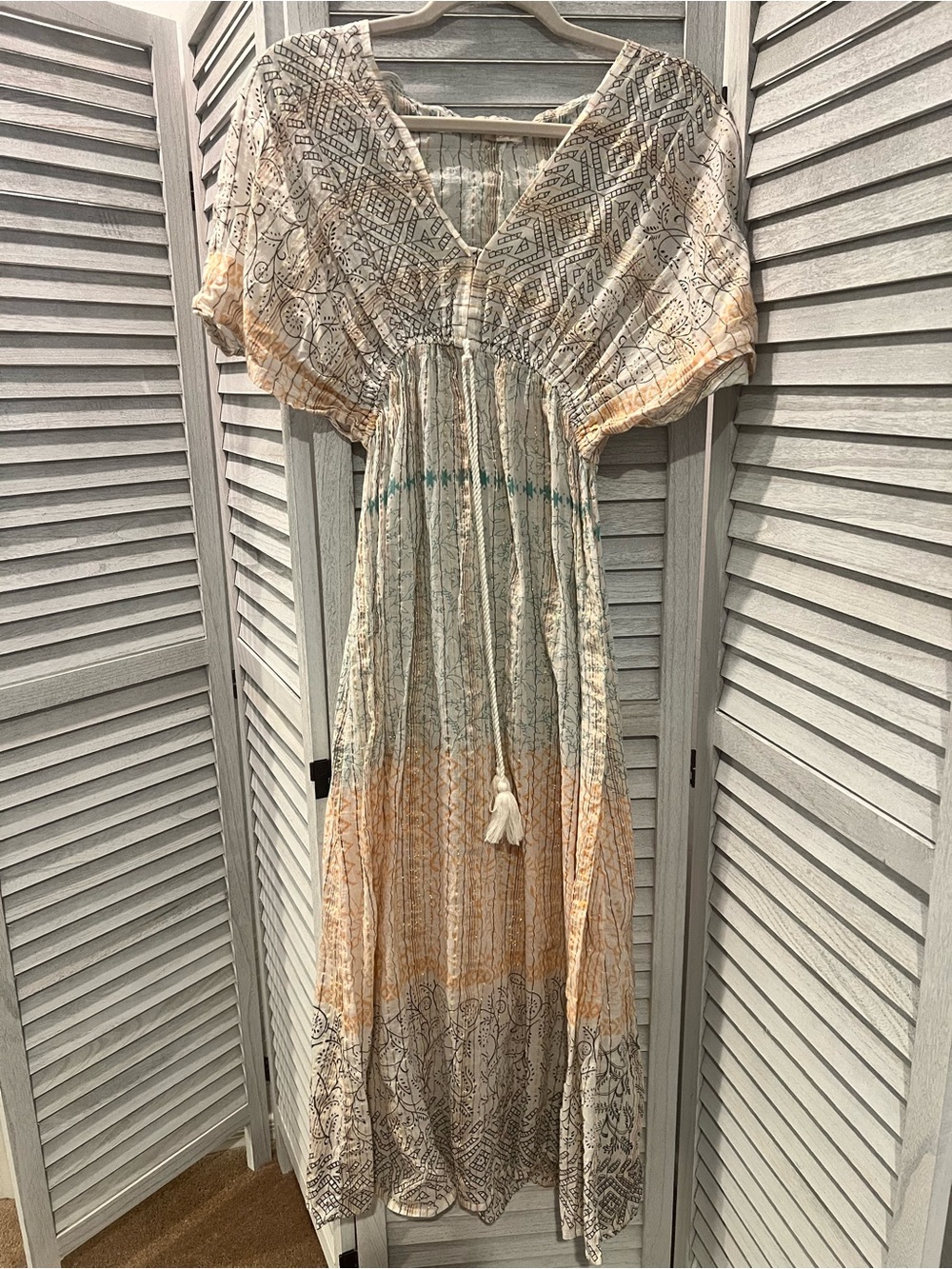 World Market Bohemian V-Neck Maxi Dress with gold accents